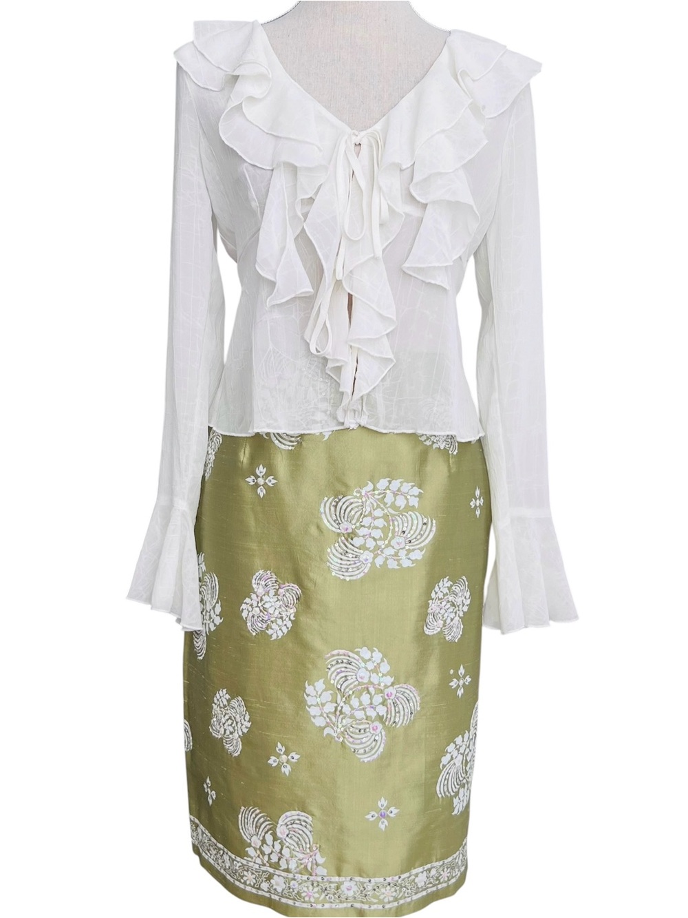 Kay Unger Green Silk Pencil Skirt Size 6